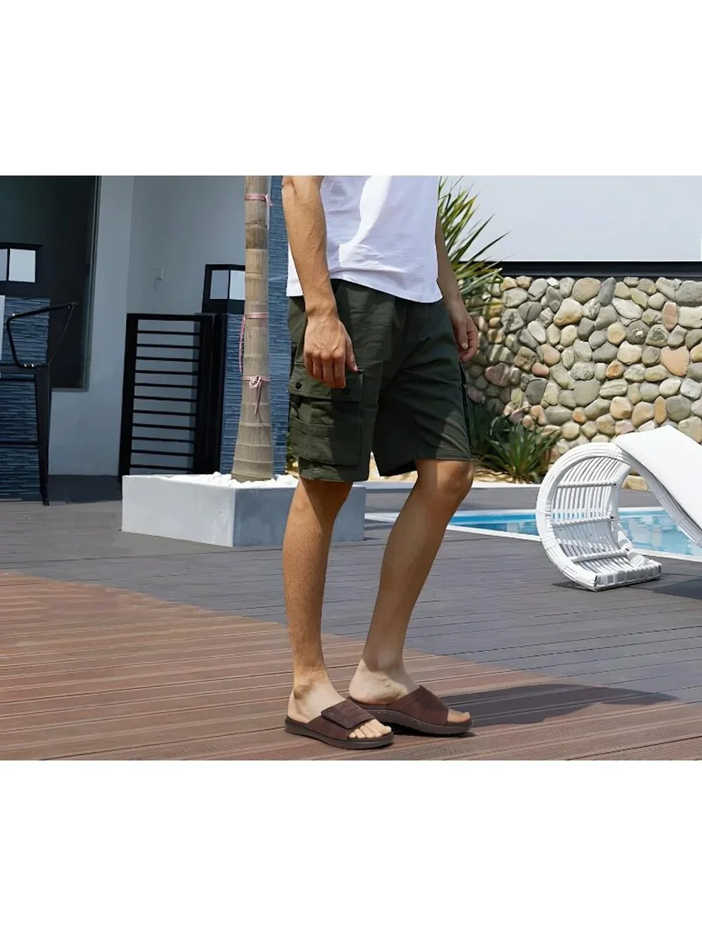 Men's Brown Adjustable Orthotic Plantar Fasciitis Open Toe Athletic Sandal Shoes